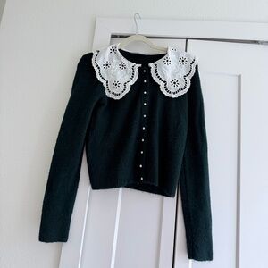 ANTONIO MELANI Dark Green Cardigan with White Detailing